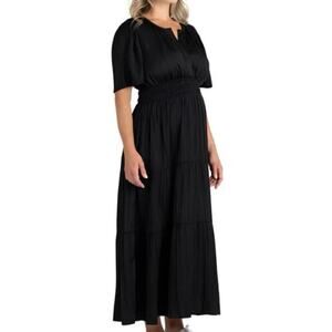 Destination Maternity Black Maxi‎ Dress breezy flutter sleeve drapey skirt